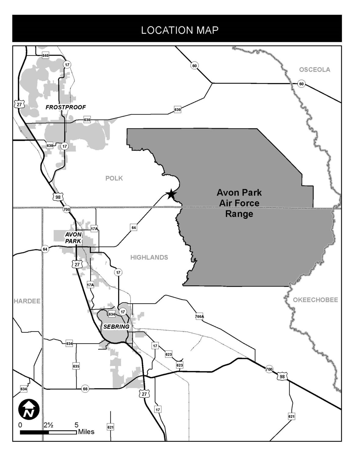 This map shows the location of the Avon Park Air Force Range in Avon Park.